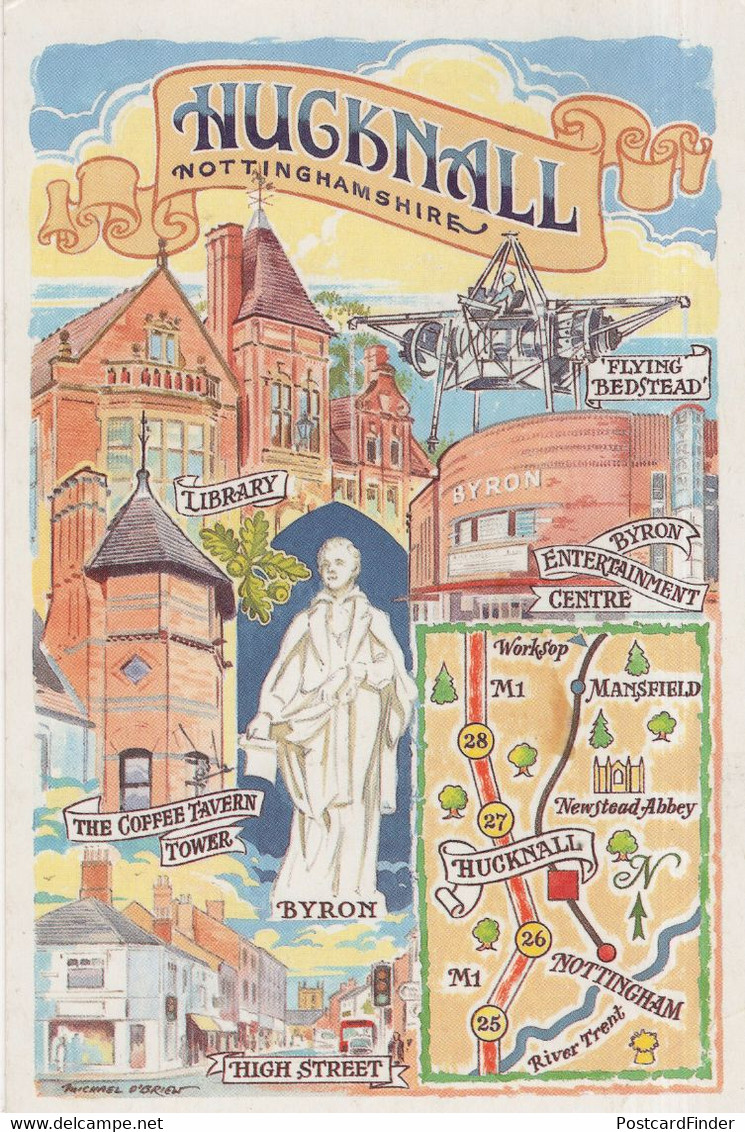 Hucknall Notts Nottingham Map Postcard - Andere & Zonder Classificatie