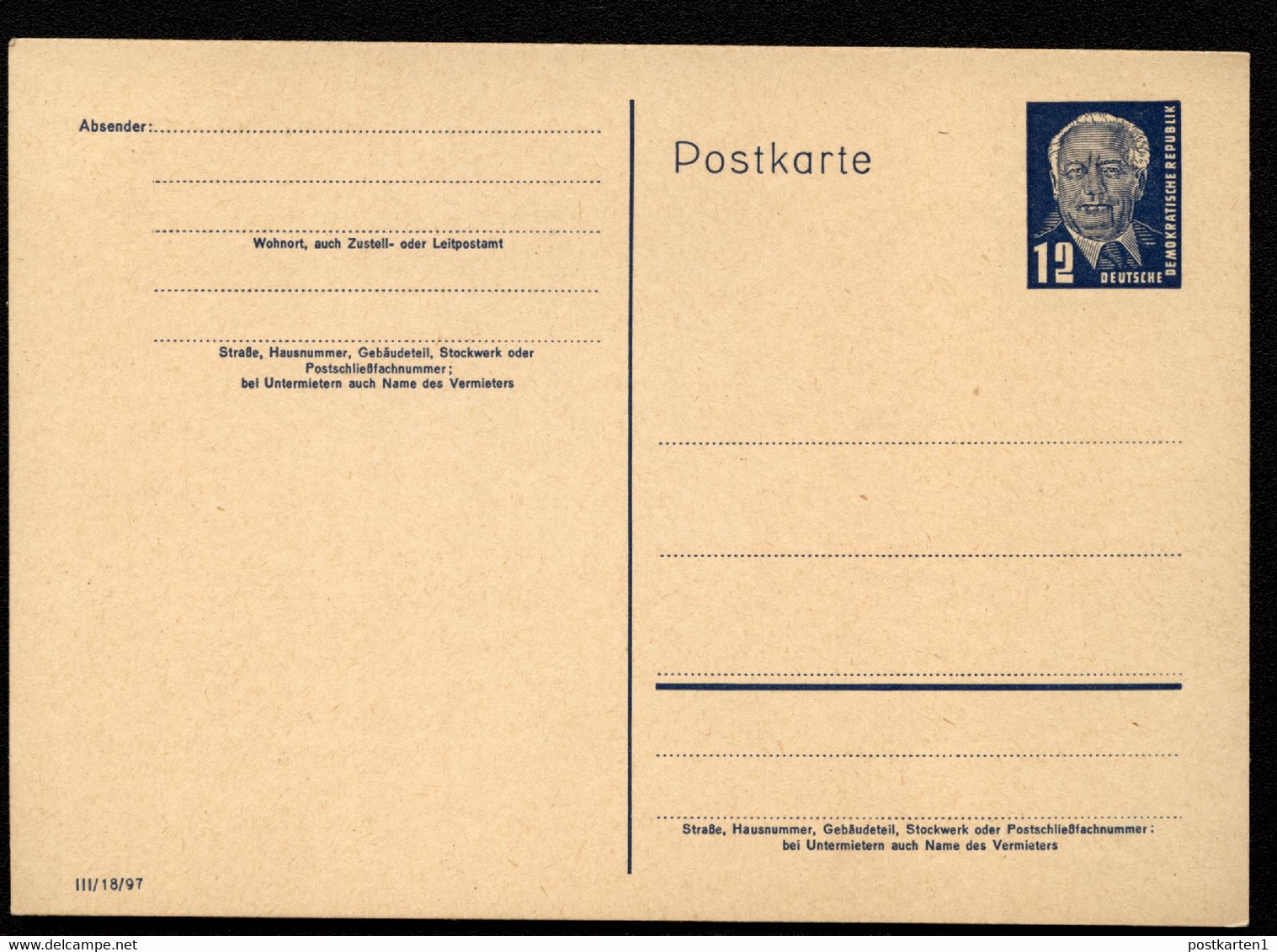 Postkarte P50/01 DV III/18/97 Postfrisch Feinst 1951 Kat.8,00 € - Cartes Postales - Neuves