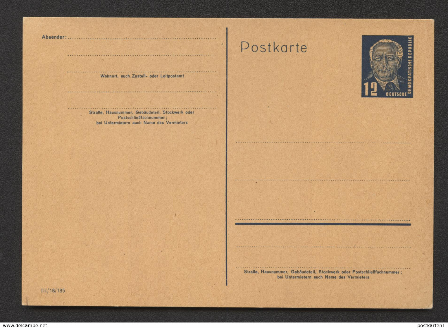 Postkarte P50/03 DV III/18/185 Postfrisch Feinst 1951 Kat.8,00 € - Cartes Postales - Neuves