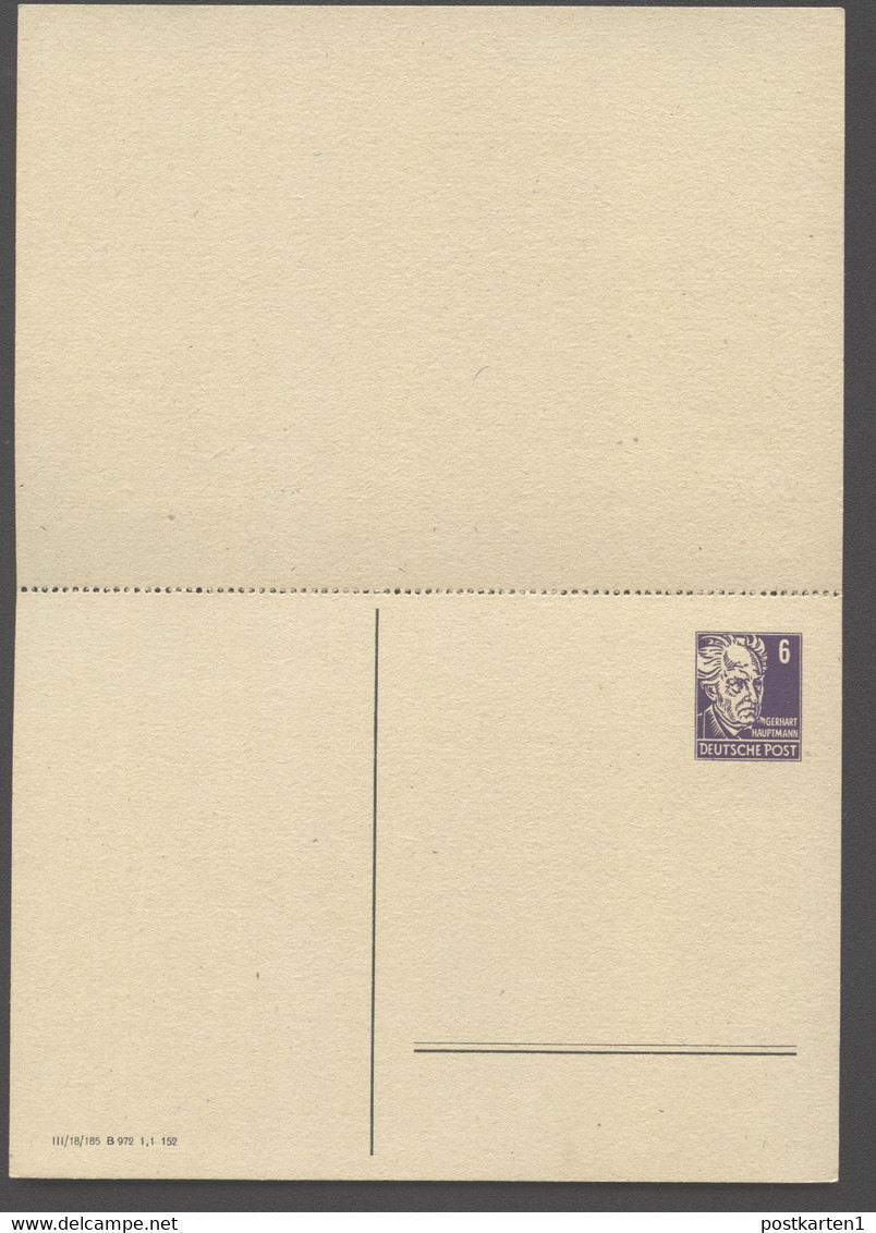 DDR PP2 B2/001c Privat-Antwortpostkarte PETERS 1952 NGK 20,00 € - Cartes Postales - Neuves