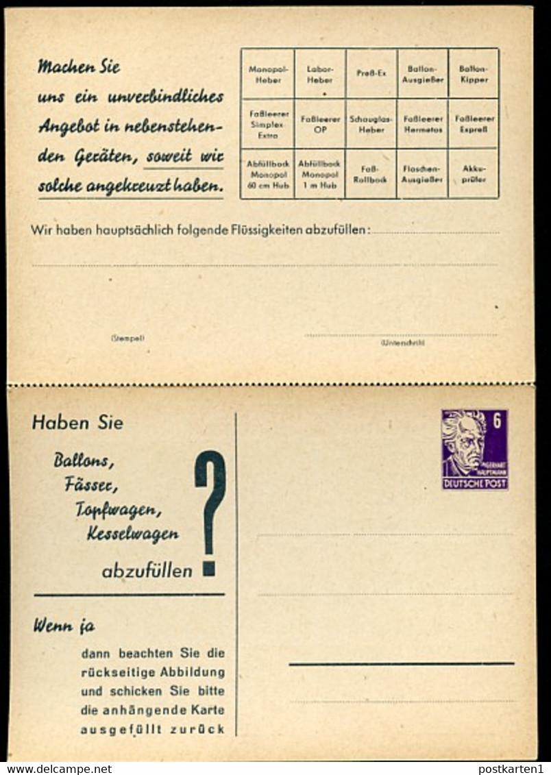 PP2 B2/002 Privat-Antwortpostkarte PETERS FABRIKATIONSPROGRAMM 1952 - Cartes Postales - Neuves