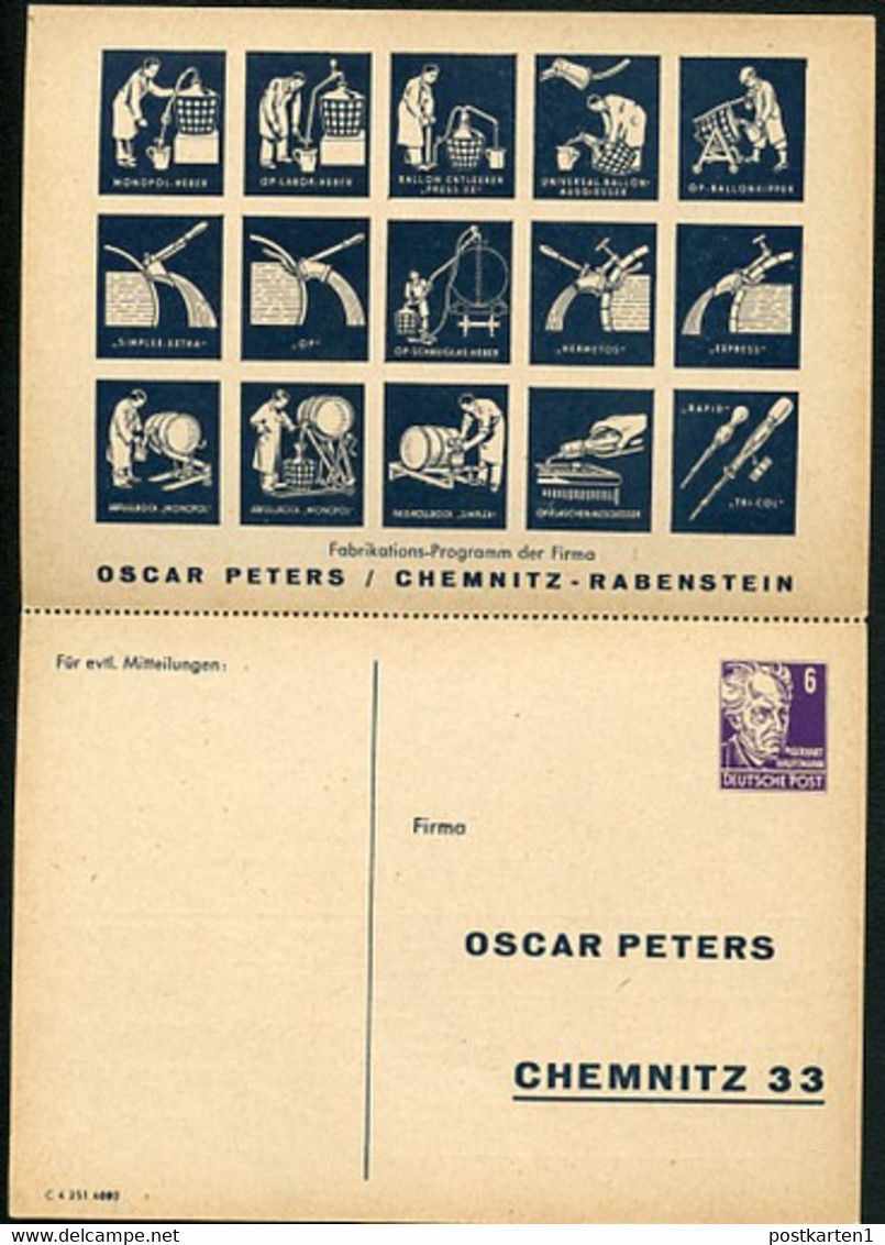 PP2 B2/002 Privat-Antwortpostkarte PETERS FABRIKATIONSPROGRAMM 1952 - Cartes Postales - Neuves
