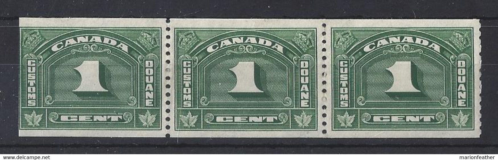 CANADA.......STRIP OF 3 CUSTOMS STAMPS........POOR BACK,  THIN SPOT...... - Autres & Non Classés