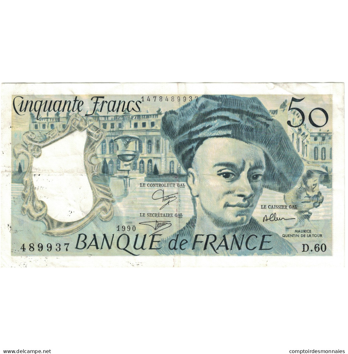 France, 50 Francs, Quentin De La Tour, 1990, D.60 489937, TTB, Fayette:67.17 - 50 F 1976-1992 ''Quentin De La Tour''