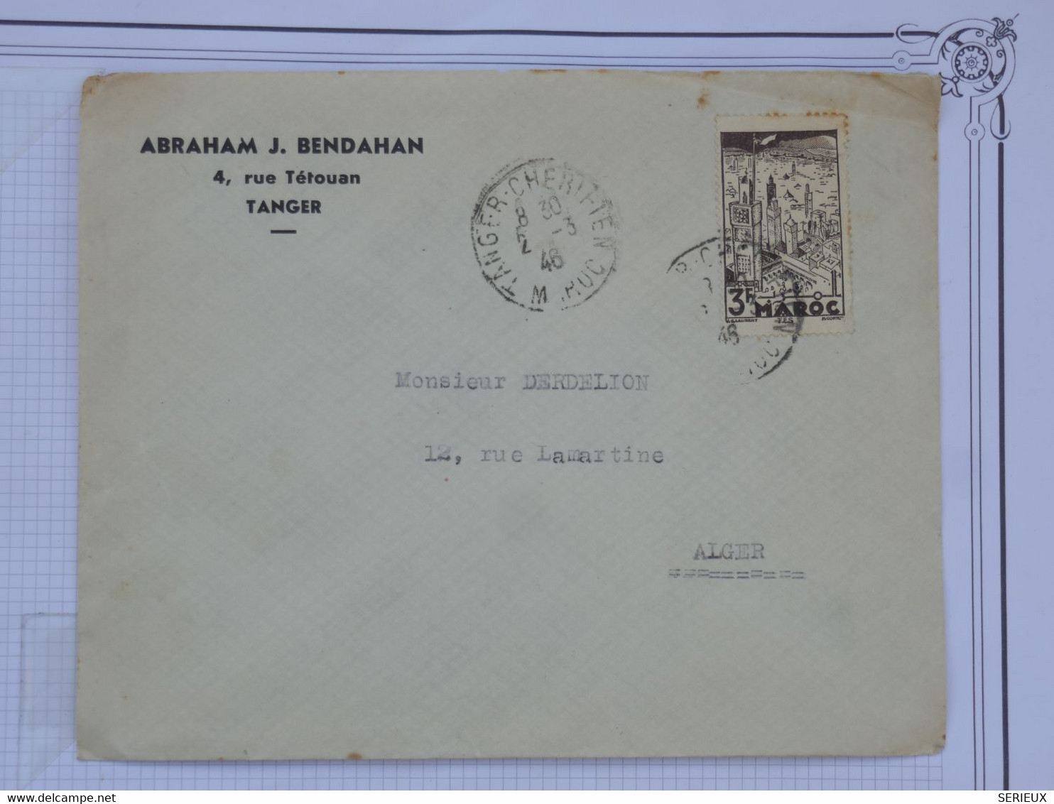 BF11 MAROC  BELLE LETTRE PRIVEE   1946  TANGER A ALGER A LGERIE     +++  +AFFRANCH. INTERESSANT - Covers & Documents