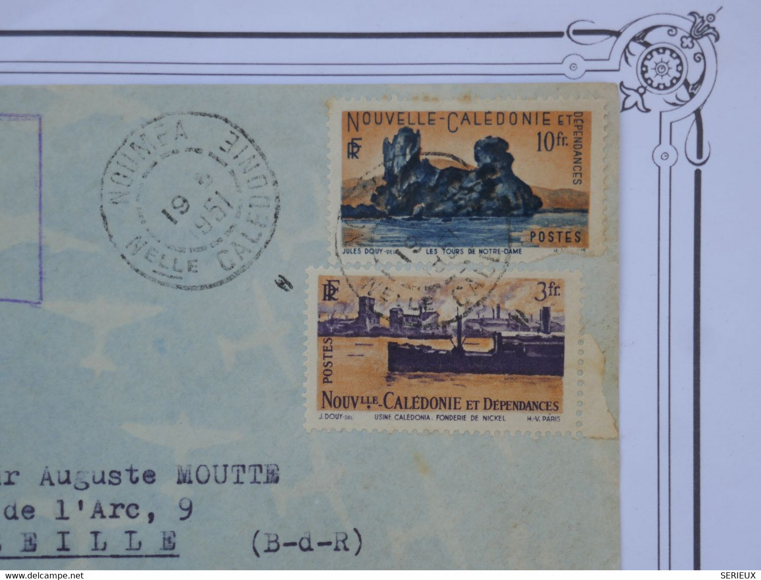 BF11 NOUVELLE CALEDONIE BELLE LETTRE  1951 PAR AVION   NOUMEA  A  MARSEILLE  FRANCE    +++  +AFFRANCH.PLAISANT - Cartas & Documentos