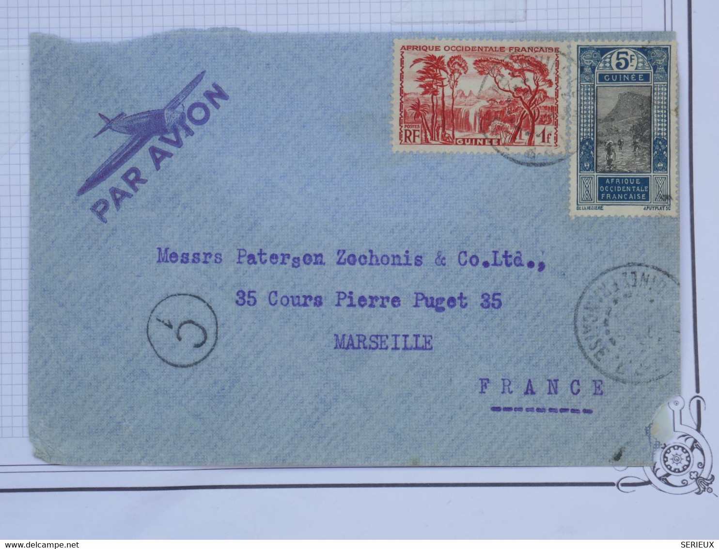 BF11 GUINEE BELLE LETTRE 1940 PAR AVION CONAKRY A MARSEILLE FRANCE + +AFFRANCH. INTERESSANT - Lettres & Documents