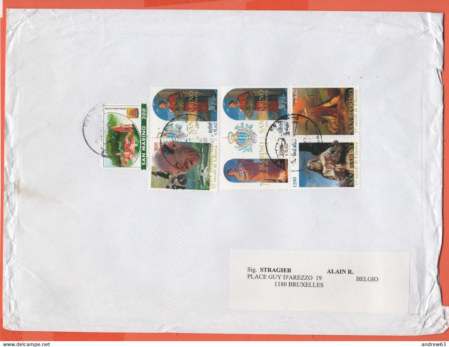 Repubblica Di San Marino - 2003 - 200 Borgomaggiore + 800 + 5 X 0,62€ 17 Secoli Di Libertà - Medium Envelope - Viaggiata - Lettres & Documents