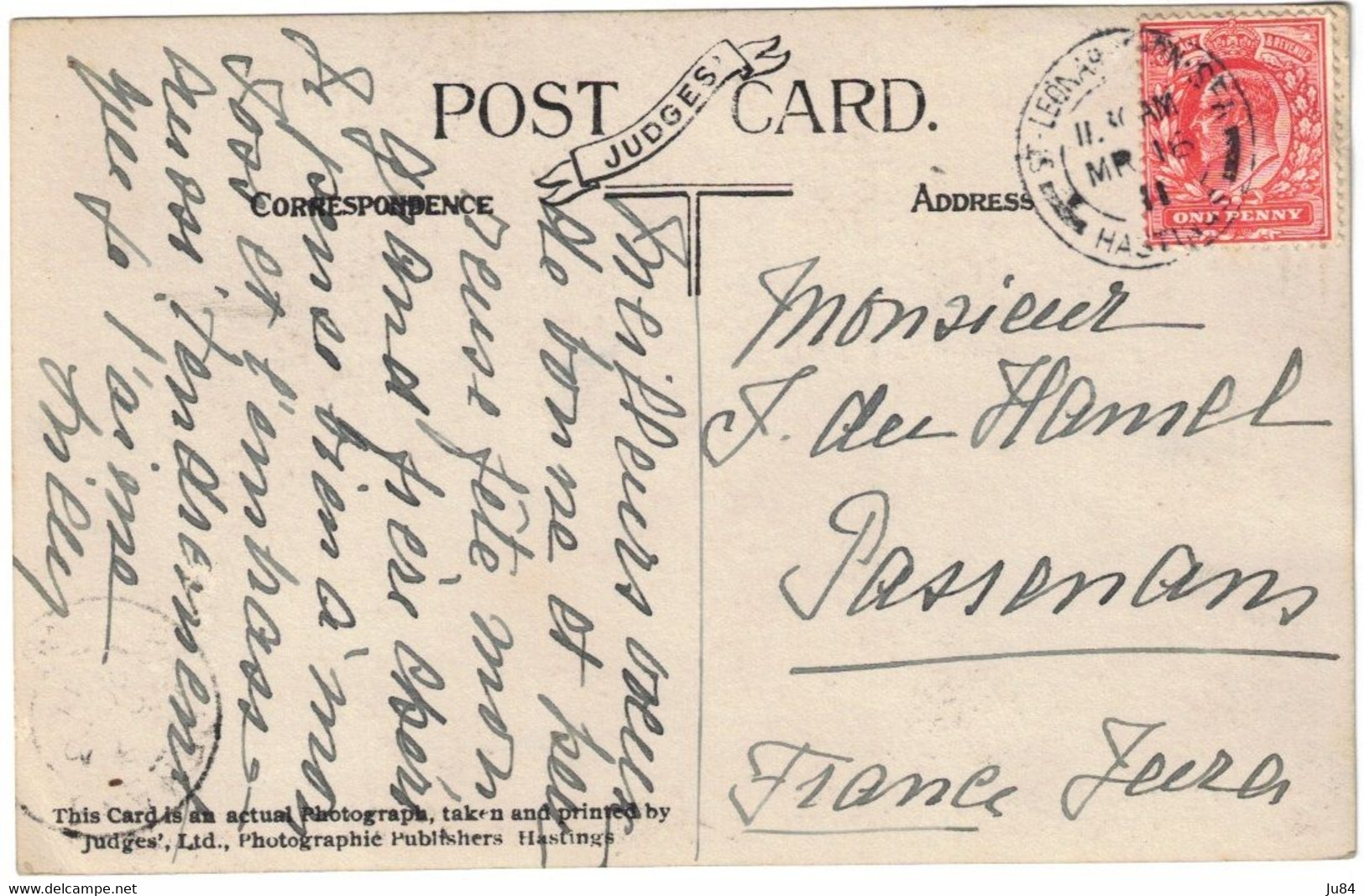 Grande Bretagne - Angleterre - Sussex - Hastings - Lover's Seat - Carte Postale Pour La France - 16 Mars 1911 - Hastings