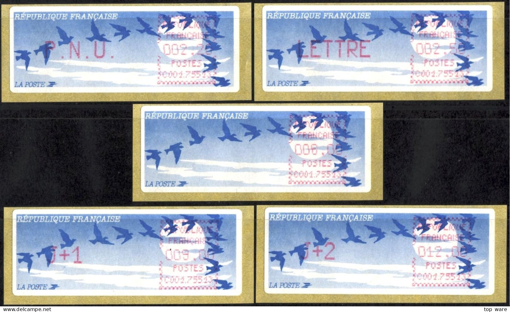 Frankreich France ATM Stamps LSA C001.75513 Paris 13 / Michel 11 F.2 B / Serie ZS7 ** / Distributeurs Automatenmarken - 1990 Type « Oiseaux De Jubert »