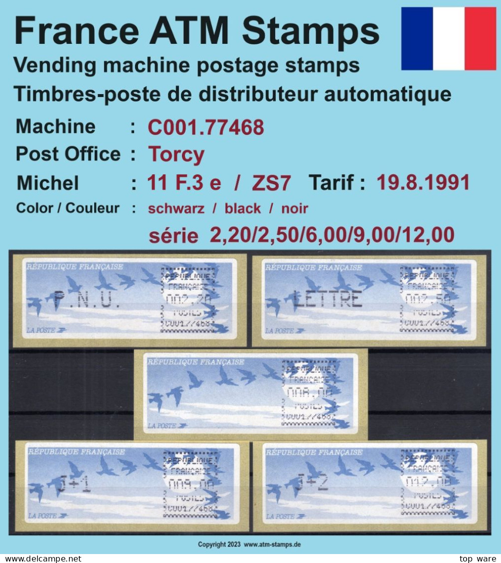 Frankreich France ATM Stamps LSA C001.77468 Torcy / Michel 11 F.3 E / Serie ZS7 ** / Distributeurs Automatenmarken - 1990 « Oiseaux De Jubert »