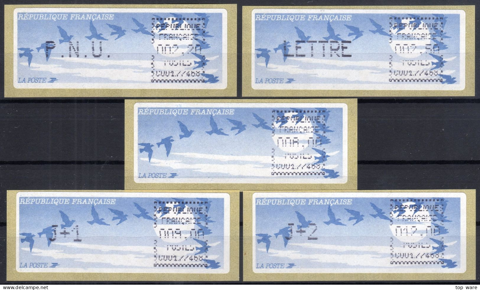 Frankreich France ATM Stamps LSA C001.77468 Torcy / Michel 11 F.3 E / Serie ZS7 ** / Distributeurs Automatenmarken - 1990 « Oiseaux De Jubert »