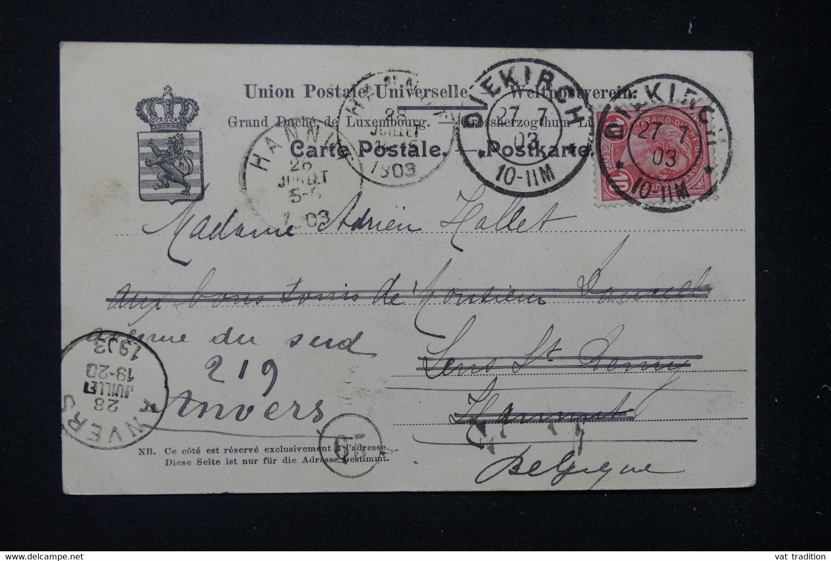 LUXEMBOURG - Affranchissement Adolphe Sur Carte Postale En 1903 Pour La Belgique - L 132028 - 1895 Adolphe Right-hand Side