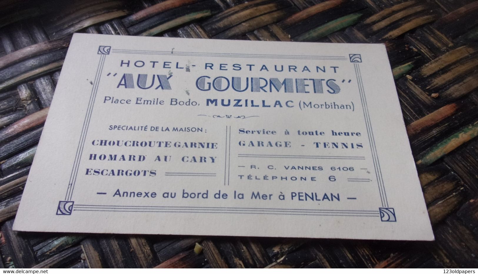 56 MUZILLAC CARTE NOTE AUX GOURMETS PLACE EMILE BODO HOTEL RESTAURANT ANNEXE A PLENAN - Visitenkarten