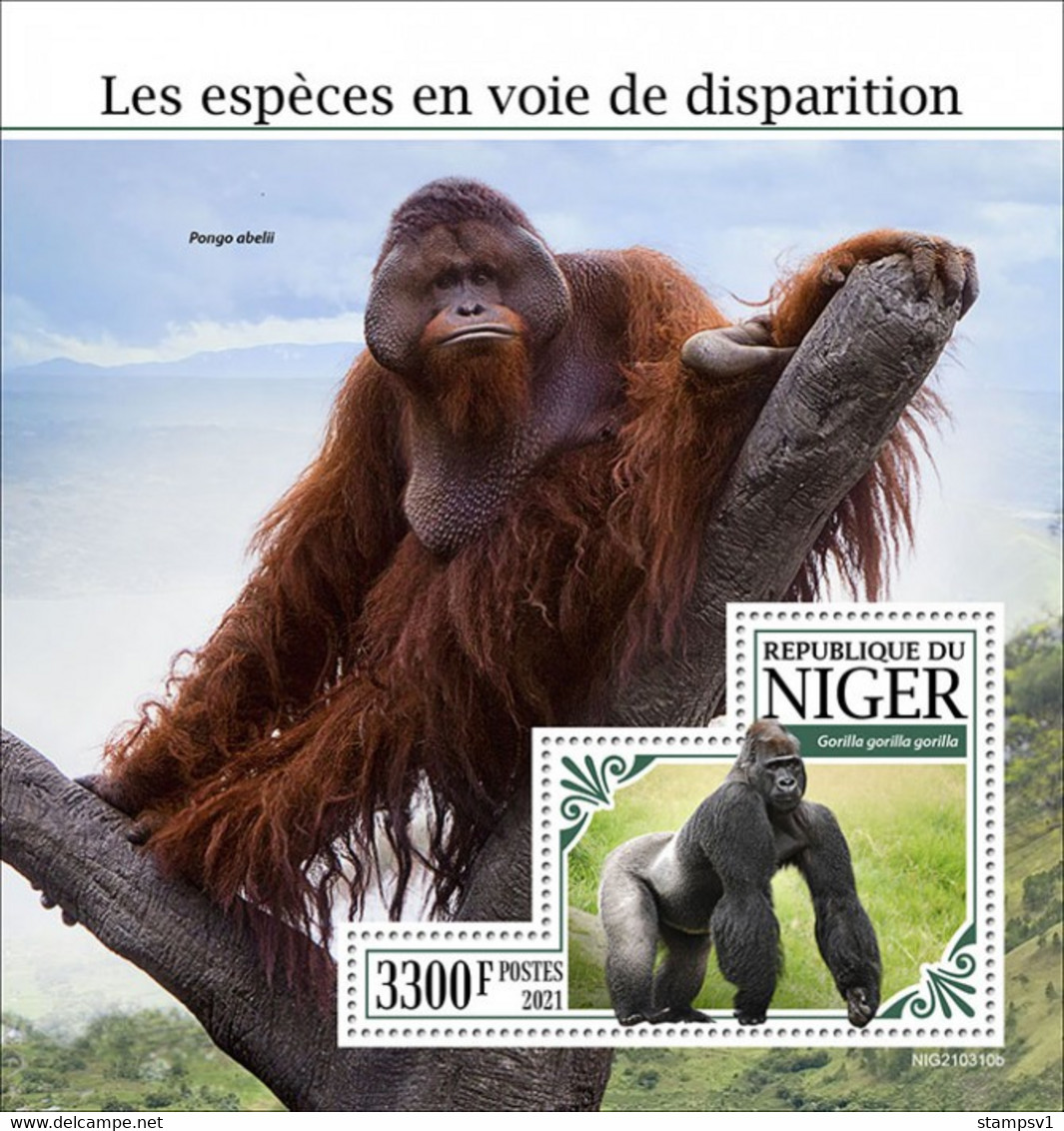 Niger 2021 Endangered Species. (310b) OFFICIAL ISSUE - Gorilla's