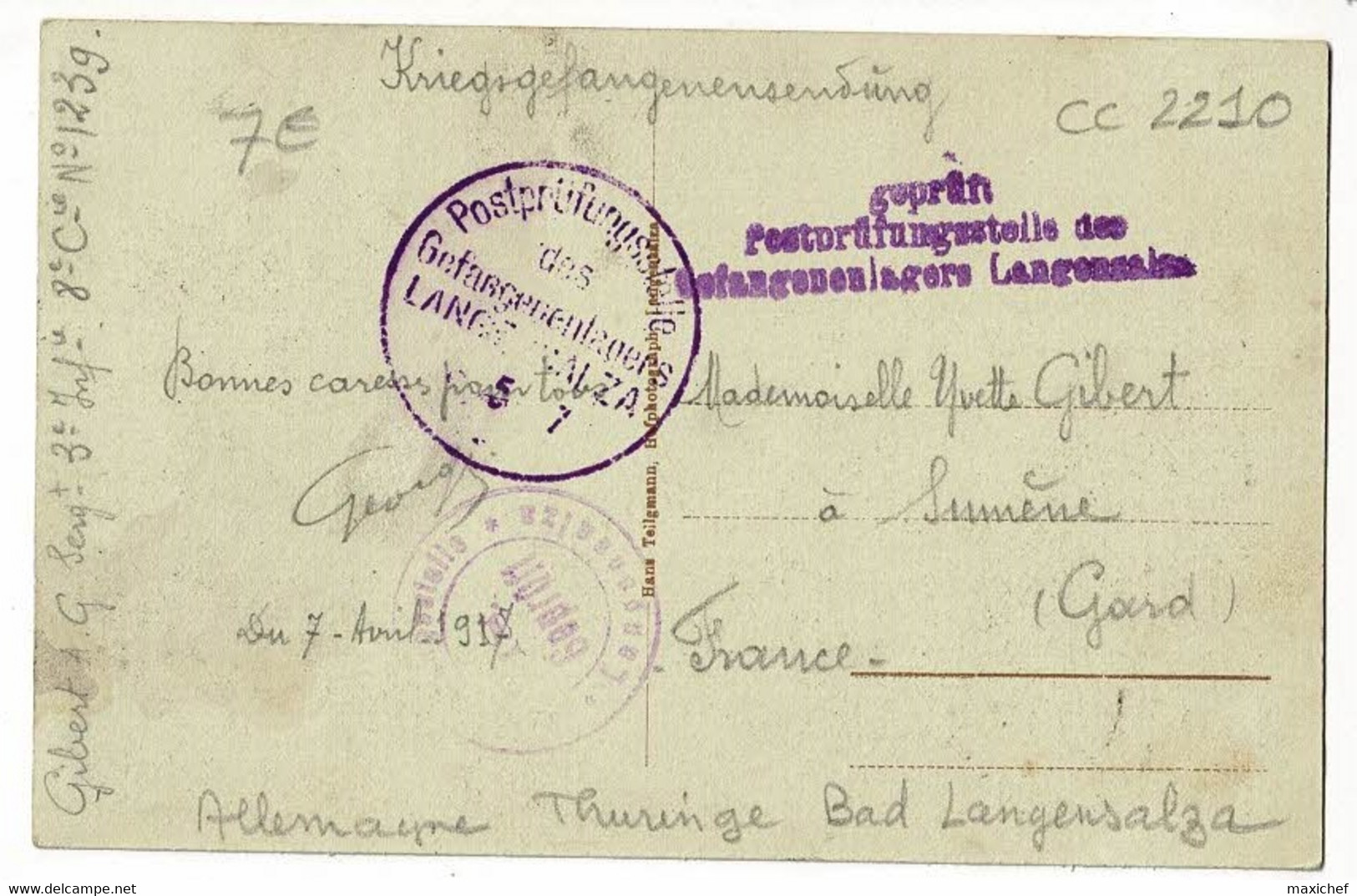 Kriegsgefangenen-Lager Langensalza I. Thûr (baraquements Du Camp) Circ 1917, Cachets & Griife De Censure - Bad Langensalza