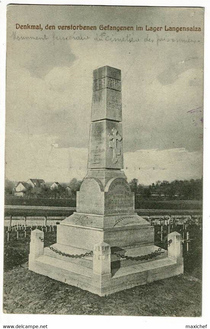 Denkmal, Den Verstorbenen Gefangenen Im Lager Langensalza (Monument Du 1er Cimetière Des Prisonniers) Circ 1917 - Bad Langensalza