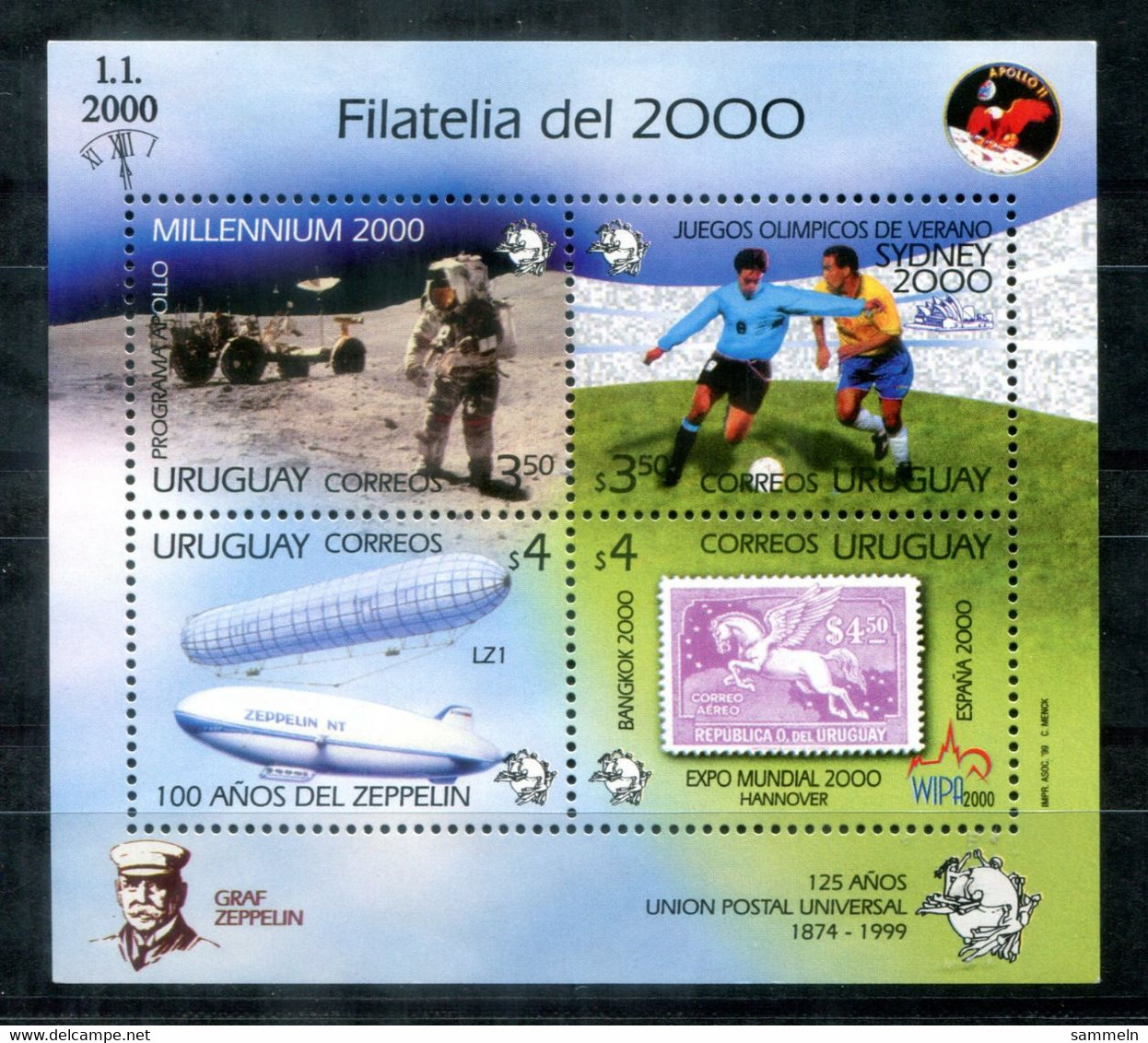 URUGUAY Block 89 Mnh, Expo 2000 Hannover, Weltraum, Space, Fußball, Football, Zeppelin, Marke Auf Marke, Stamp On Stamp - 2000 – Hannover (Alemania)