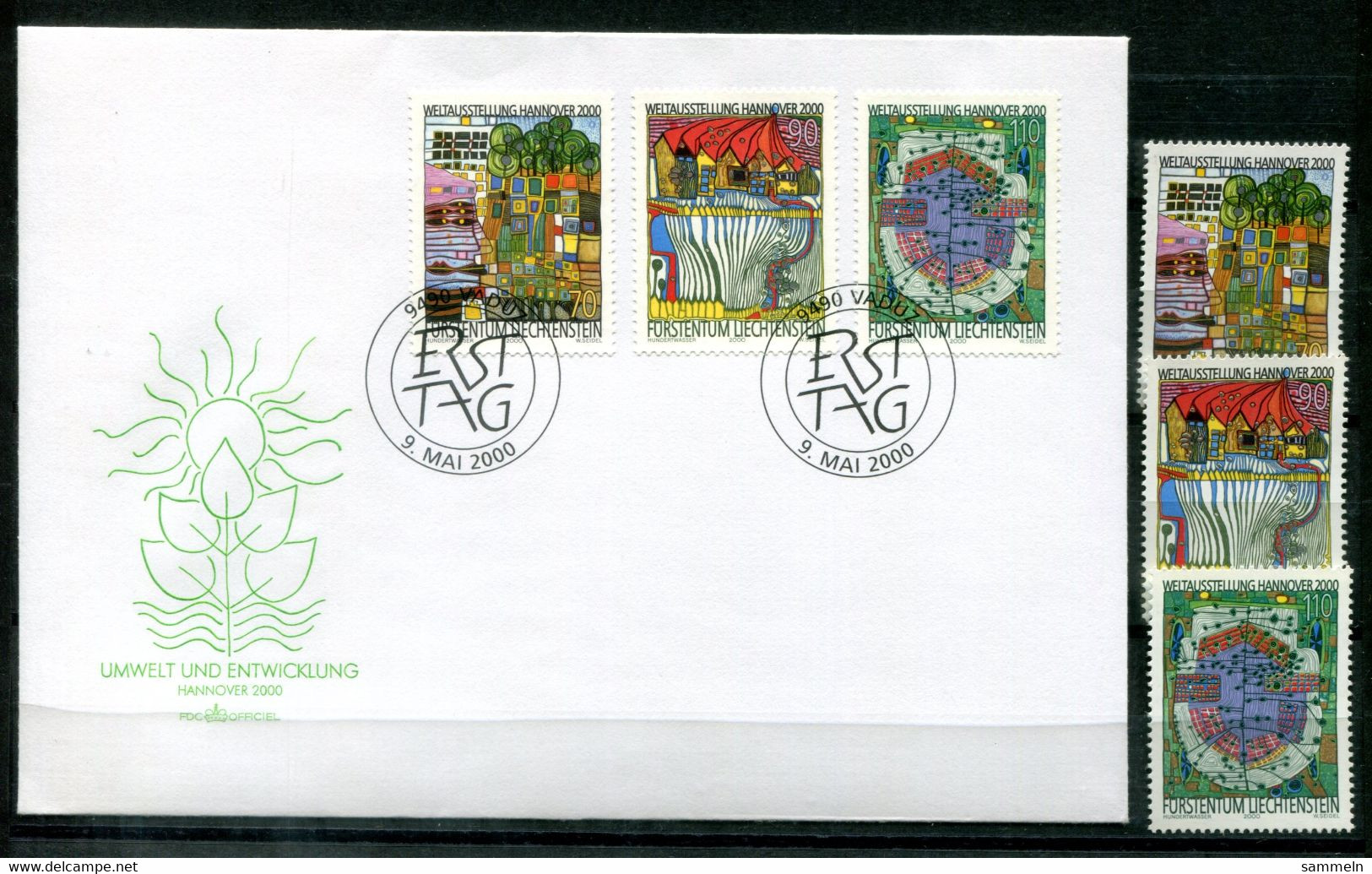 LIECHTENSTEIN 1235-1237 Mnh + FDC, Expo 2000 Hannover, Hundertwasser - 2000 – Hannover (Deutschland)