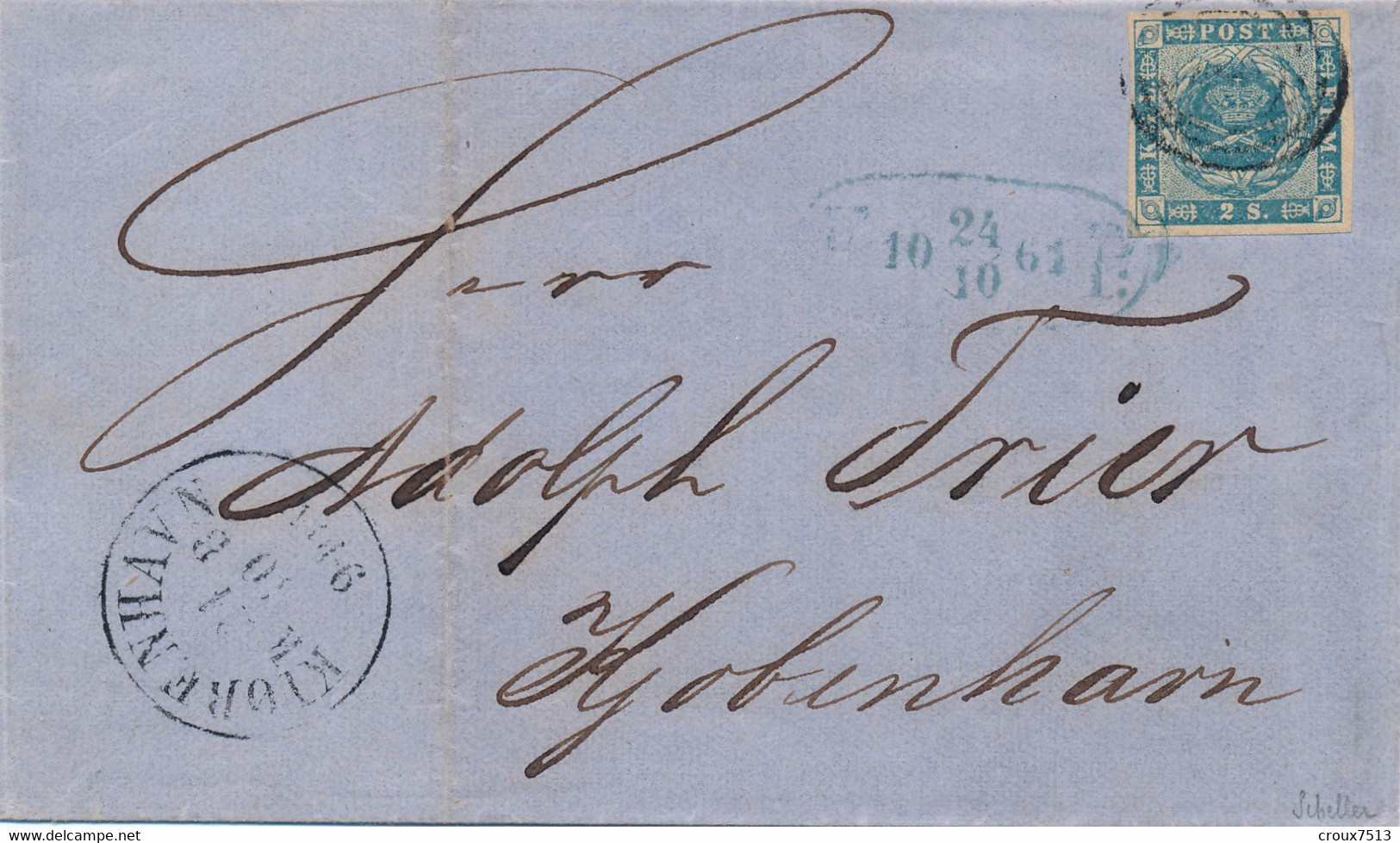LAC 1861 Signée Scheller 2 Skilling Bleu TTB. - Storia Postale