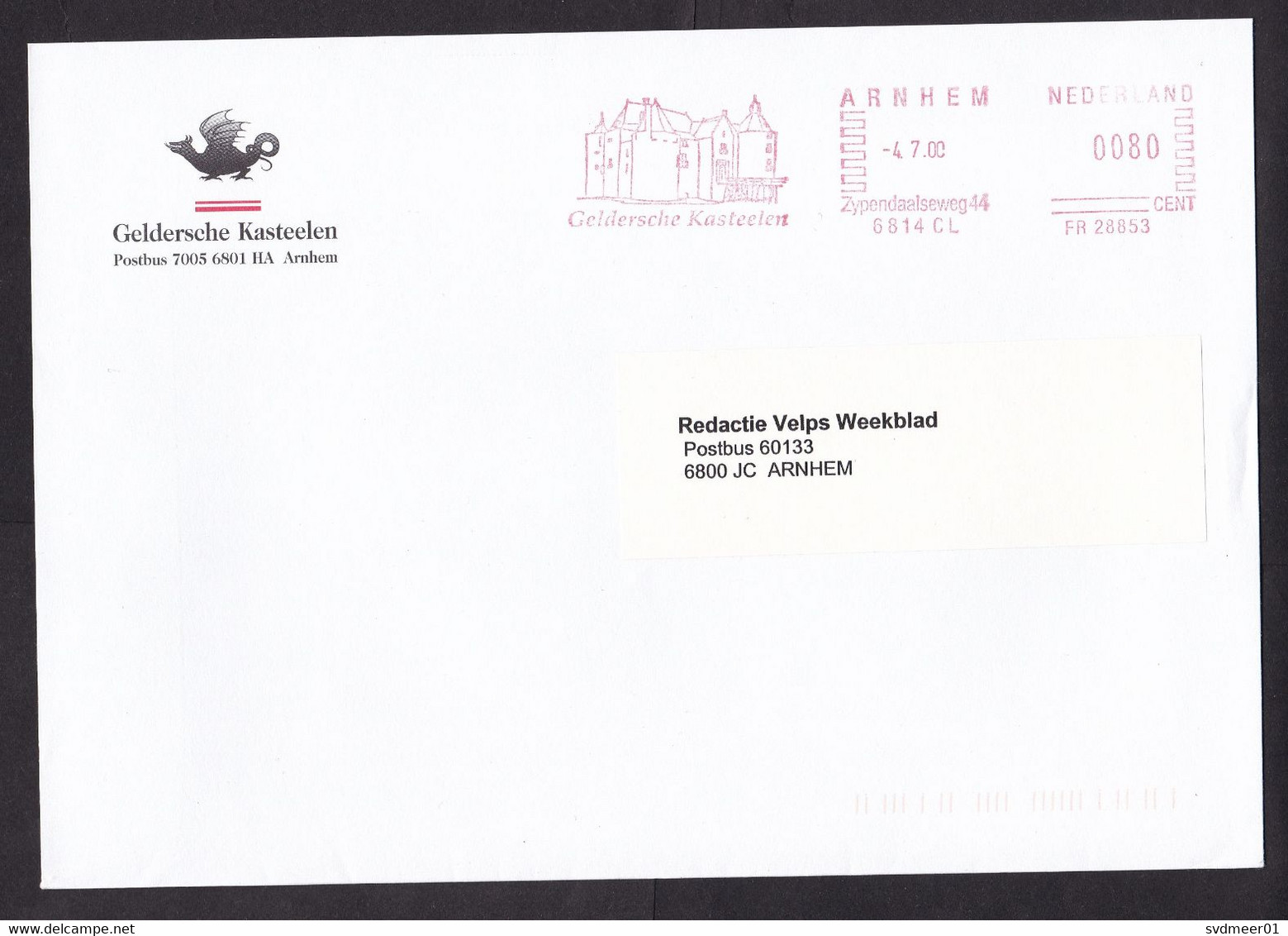 Netherlands: Cover, 2000, Meter Cancel, Castle Organisation, Medieval Castle, Heritage, History (traces Of Use) - Lettres & Documents