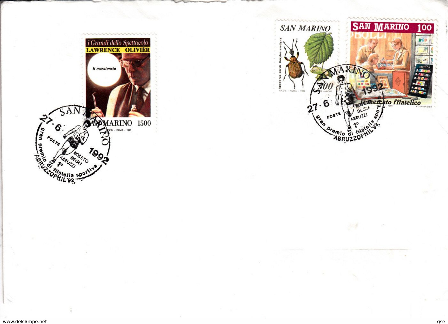 SAN MARINO 1992 - Filatelia Sportiva - Abruzzo Phil" - Covers & Documents