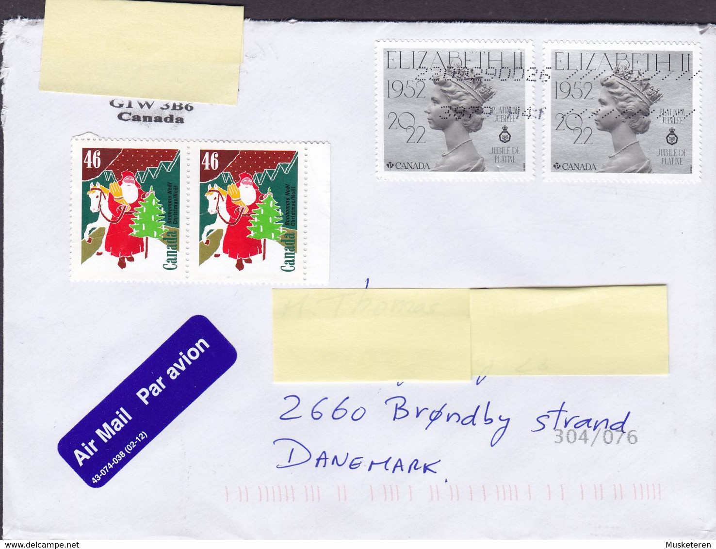 Canada Air Mail Par Avion Label QUÉBEC 2022 Cover Lettre BRØNDBY STRAND Denmark 2x QEII Platinum Jubilee Stamps - Covers & Documents