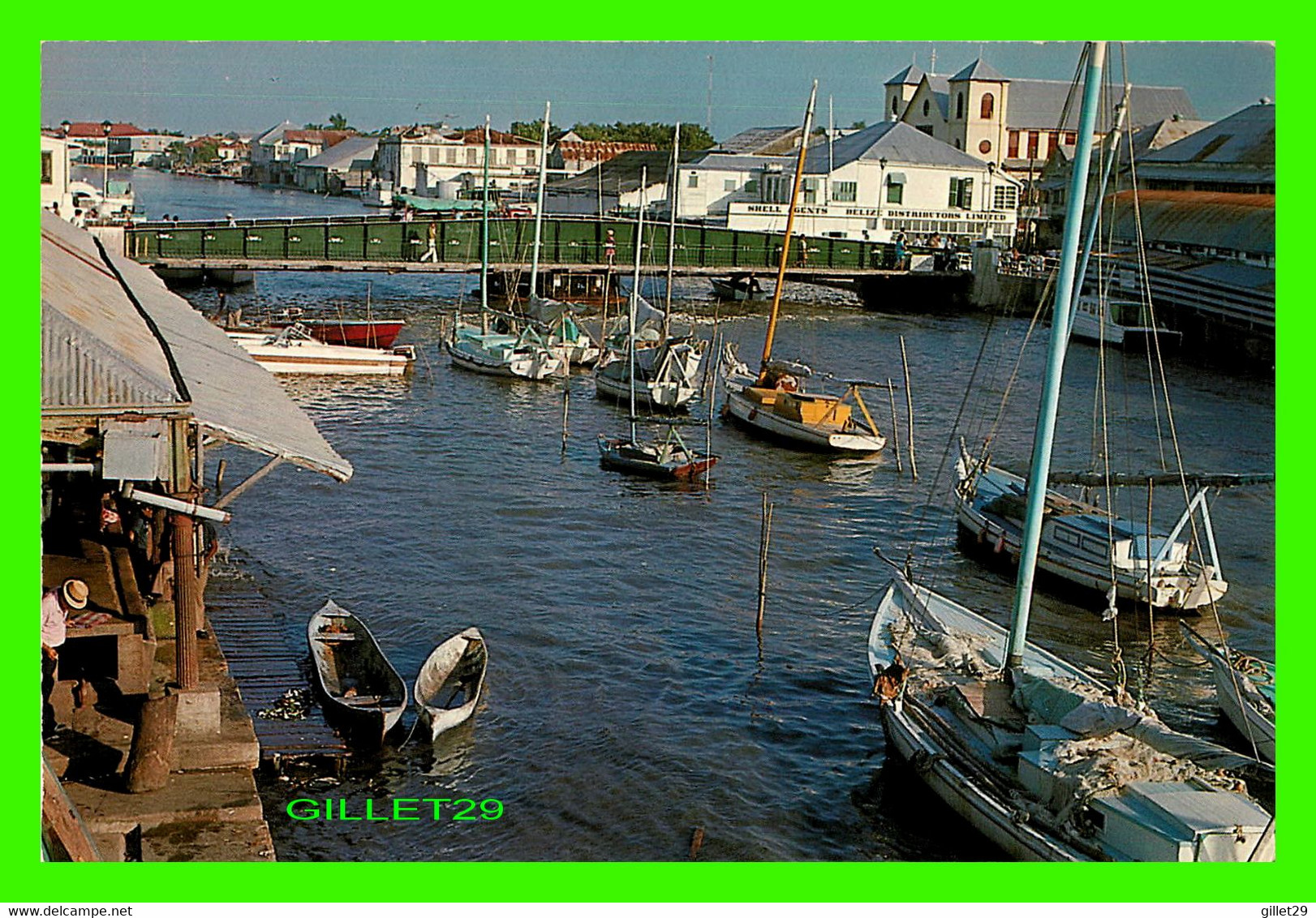 BELIZE CITY, BELIZE - SWING BRIDGE CROSSES HAULOVER CREEK -  CUBOLA POSTCARDS - - Belice