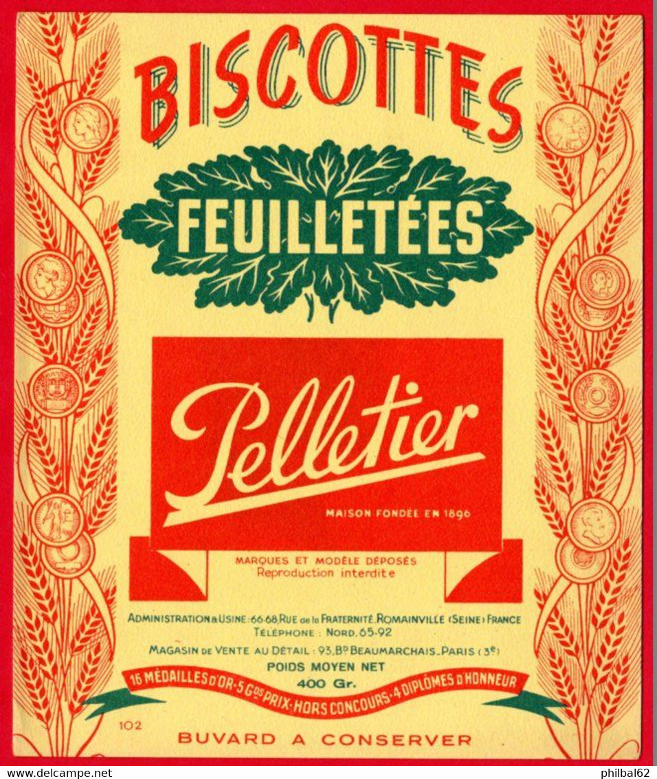 Buvard Biscottes Pelletier, Feuilletées. - Biscottes