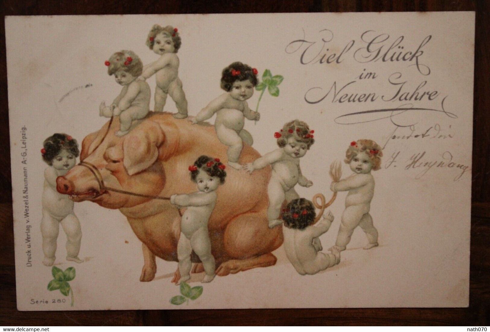 AK CPA 1903 Viel Glück Neujahr Glückwünsche Kinder Schwein Litho Pâques Enfants Heiligenstein - Other & Unclassified