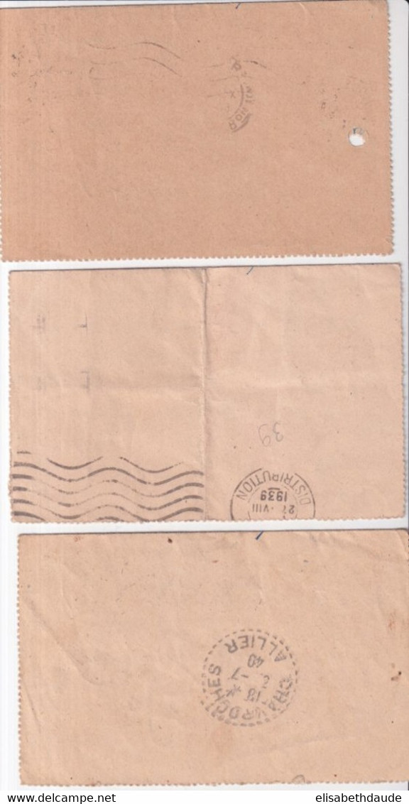 1938/1940 - PAIX - 3 CARTES-LETTRE 65c Dont 2 Avec COMPLEMENT MERCURE - Cartoline-lettere