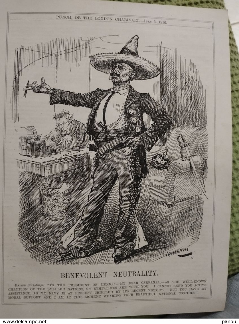 Punch, Or The London Charivari. JULY 5, 1916 - 36 Pages. CARTOONS OUR VERSATILE PREMIER INDIA ETC COLORED.  MEXICO - Andere & Zonder Classificatie