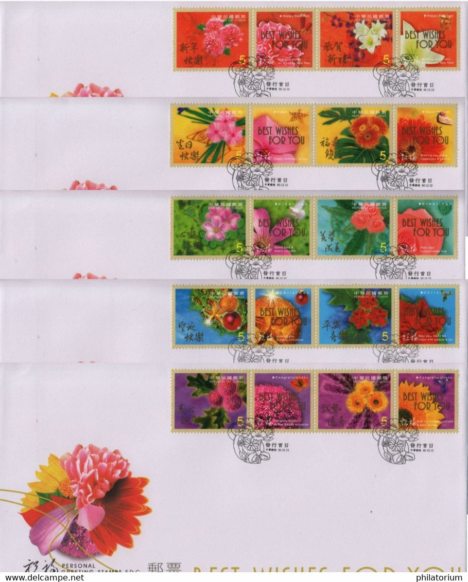 Taïwan (Formose) Y 2633 à 2652; M 2722 à  2741; 5 Enveloppes FDC,Greeting 2001 - Unused Stamps