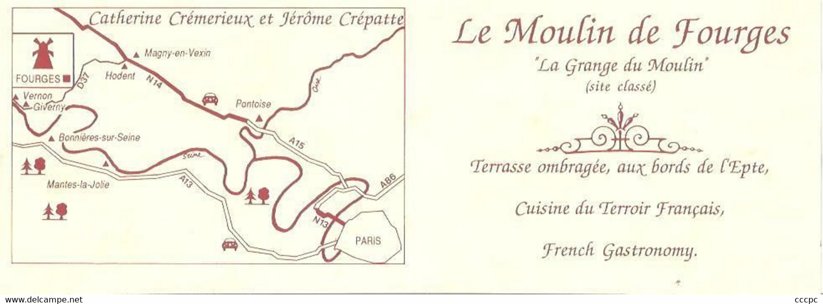 Carte Restaurant Le Moulin De Fourges - Fourges