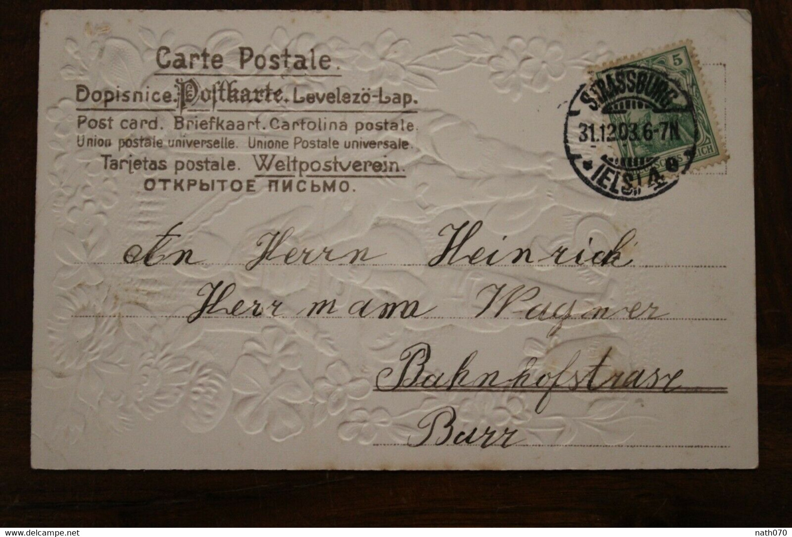 AK CPA 1903 Bonne Chance De Nouvel An Félicitations Nain Lutin Blümen Alsace Alsace Cpa Gaufrée - New Year