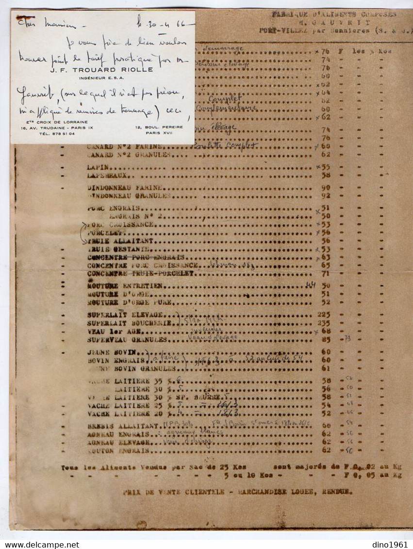 VP20.597 - 1966 - Document & Carte De Visite De Mr TROUARD RIOLLE Ingénieur E.S.A. / Ets Croix De Lorraine à PARIS - Cartoncini Da Visita