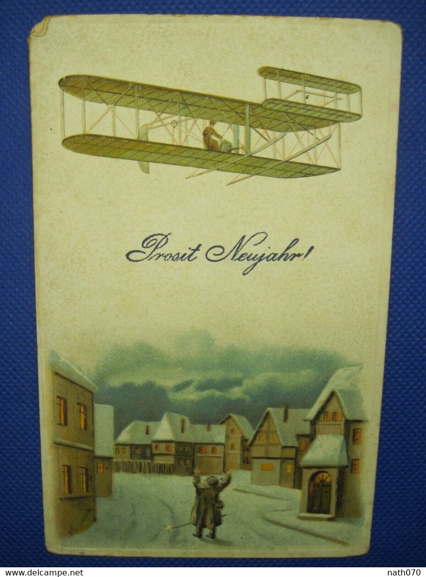 AK 1914 Flugzeug Winterlandschaft CPA Litho Heiligenstein Prosit Neujahr Feldpost - Neujahr