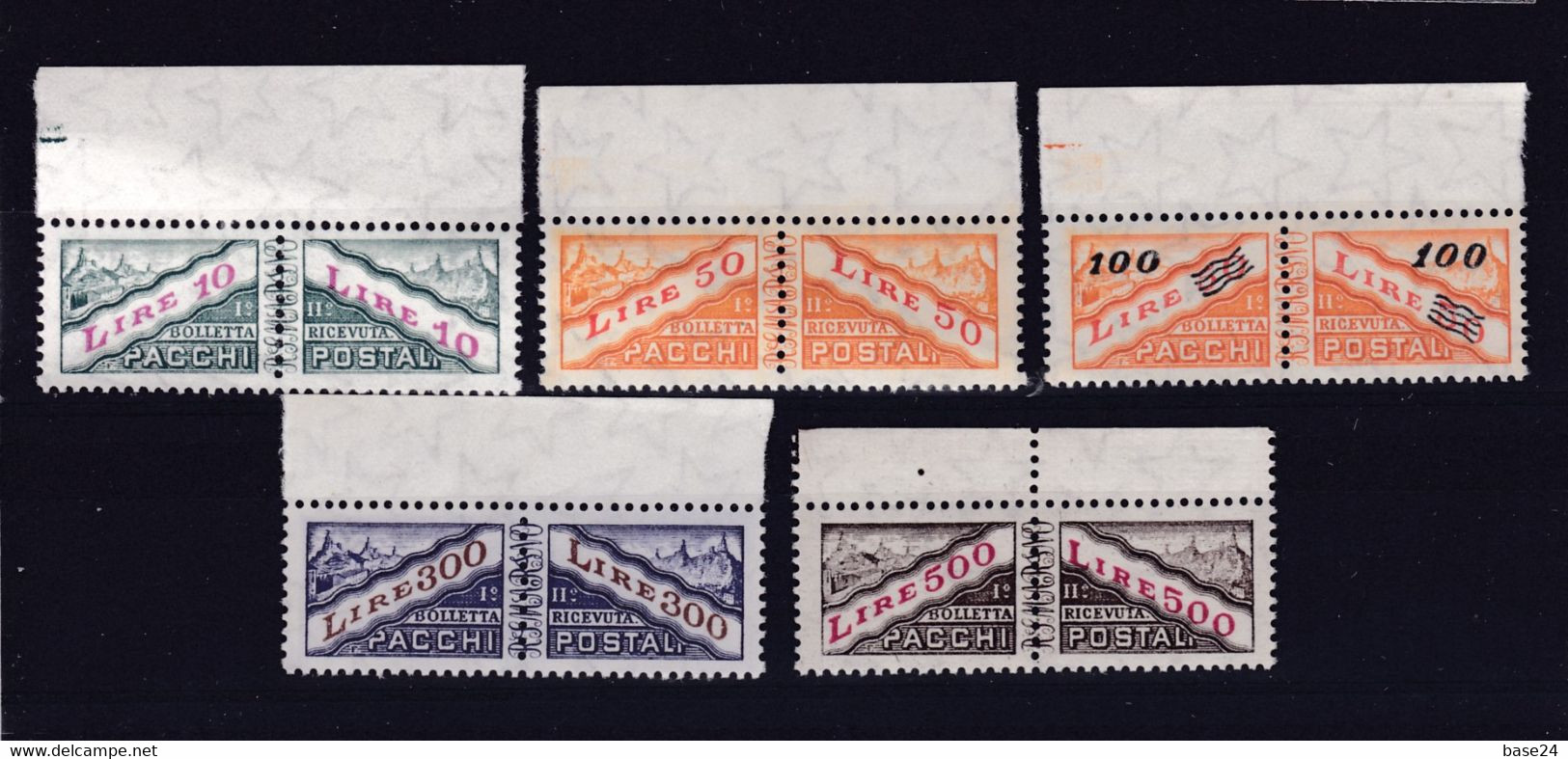 1956 San Marino Saint Marin PACCHI POSTALI FILIGRANA STELLE Serie Di 5v. (37/41)  MNH** Parcel Post - Paketmarken