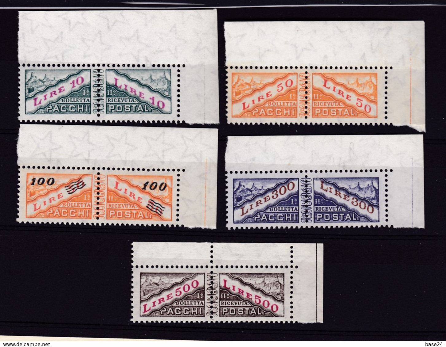 1956 San Marino Saint Marin PACCHI POSTALI FILIGRANA STELLE Serie Di 5v. (37/41)  MNH** Parcel Post - Paketmarken
