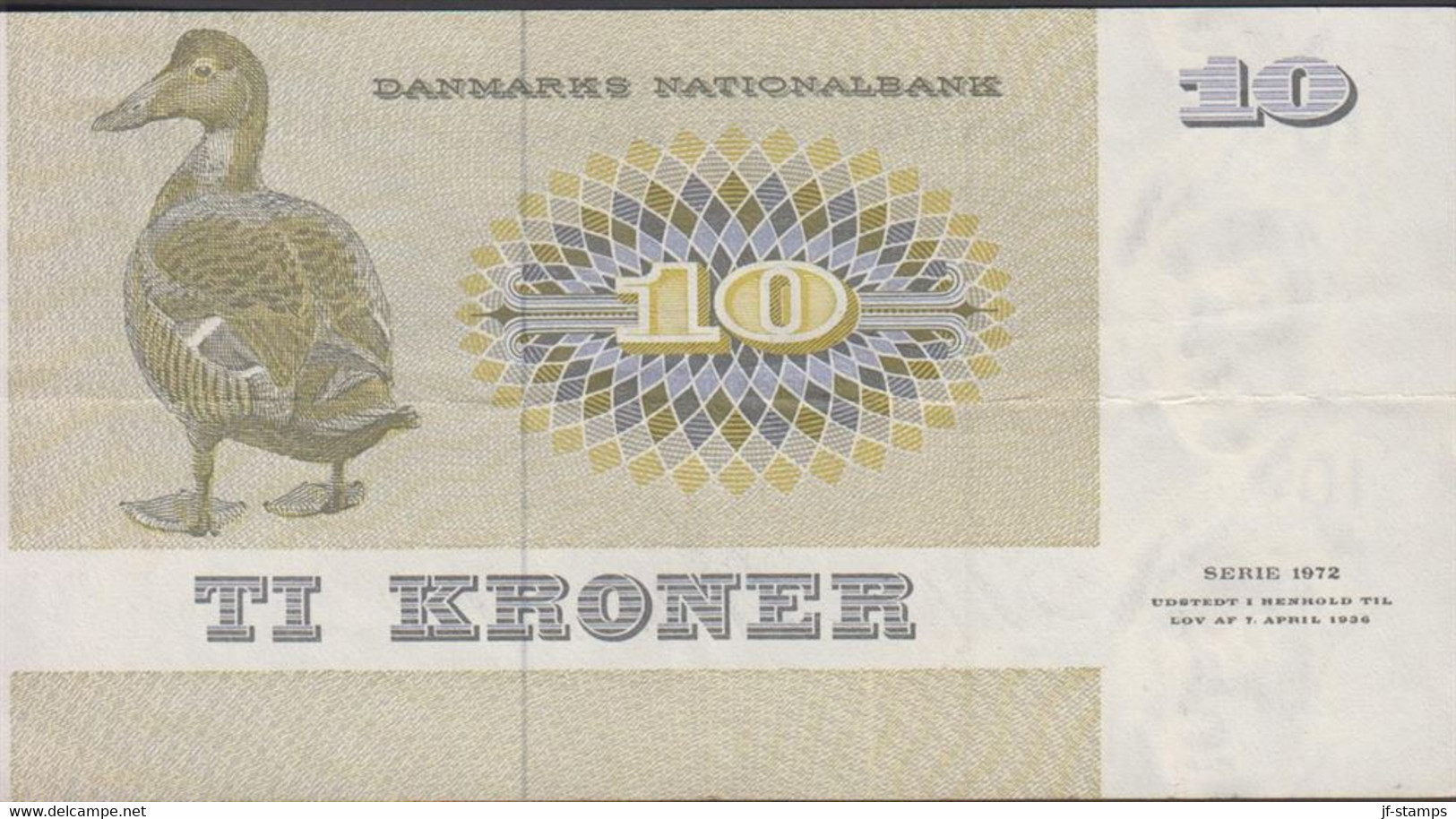 1972. DANMARK. DANMARKS NATIONALBANK 10 KRONER SERIE 1972. Fold.  - JF429806 - Dinamarca