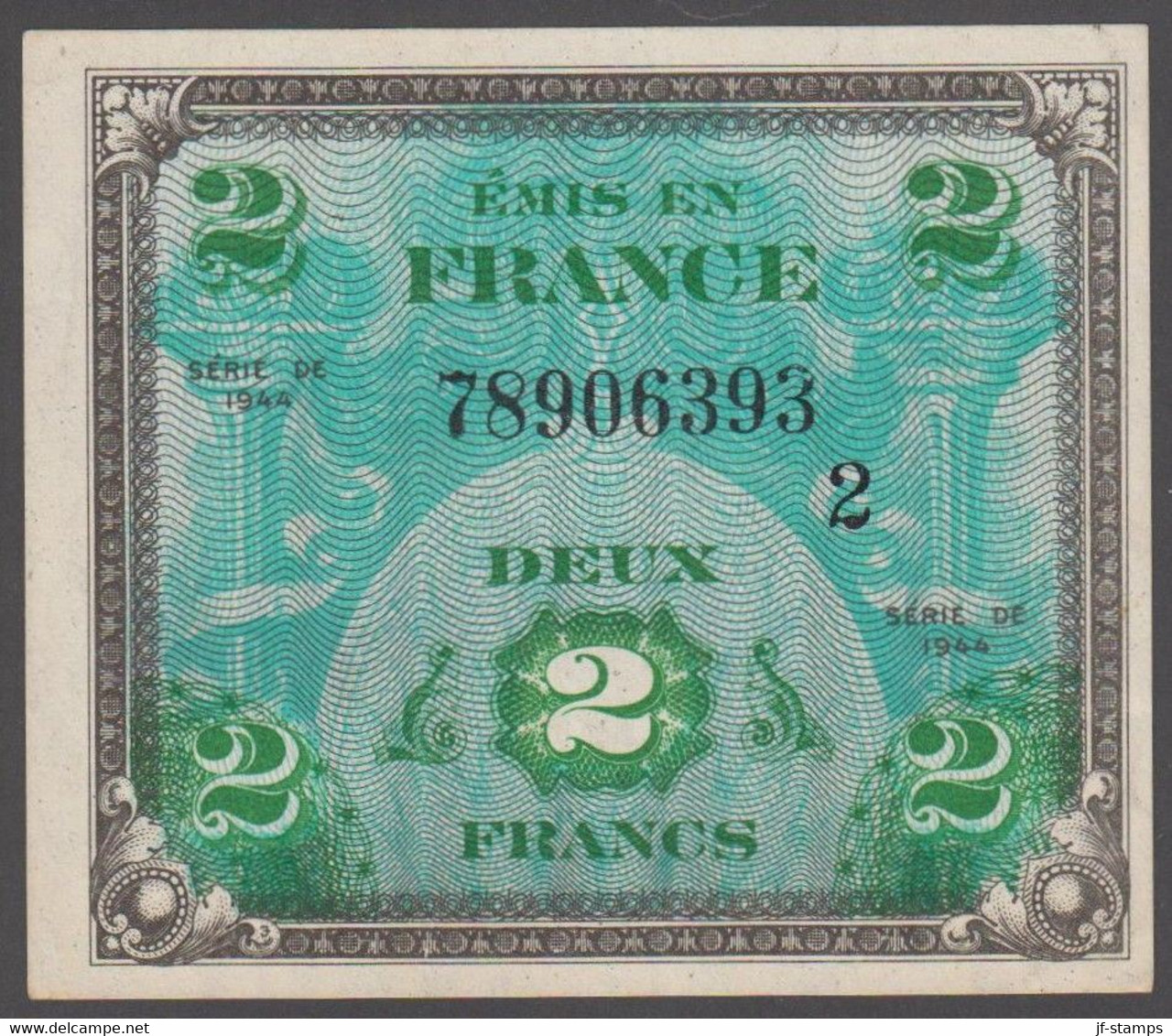 1944. FRANCE. Banknote France 2 Francs Allied Military Currency - Flag - 1944 Serial 2. Beautiful Quality.... - JF515975 - Non Classificati