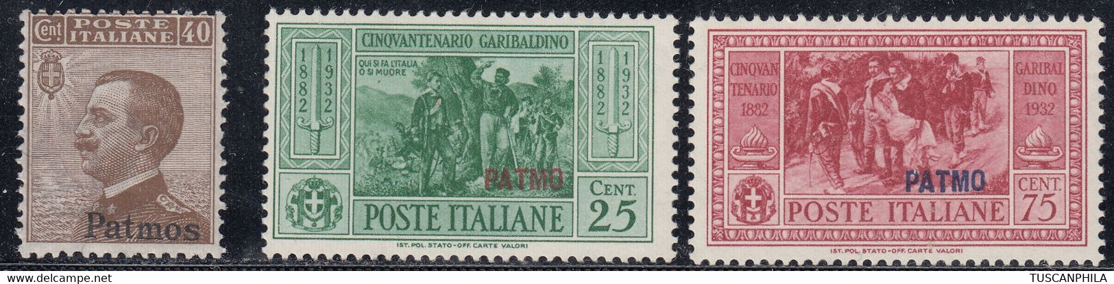 1912/1932 3 Valori Sass. N. 6-19-22 MNH** Cv 152.5 - Egeo (Patmo)