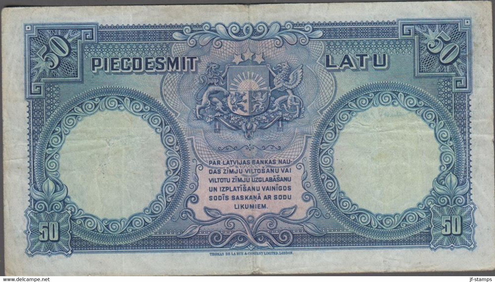 1934. LATVIJA LATVIJAS BANKAS. 50 LATU. Folds. Beautifully Engraved Banknote.  - JF524654 - Letland