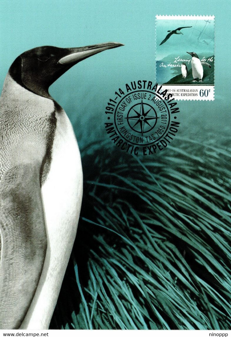 Australian Antarctic Territory 2011 Antarctic Expedition,1911 Departure And Jurney,King Penguin In Tussock Grass - Maximum Cards