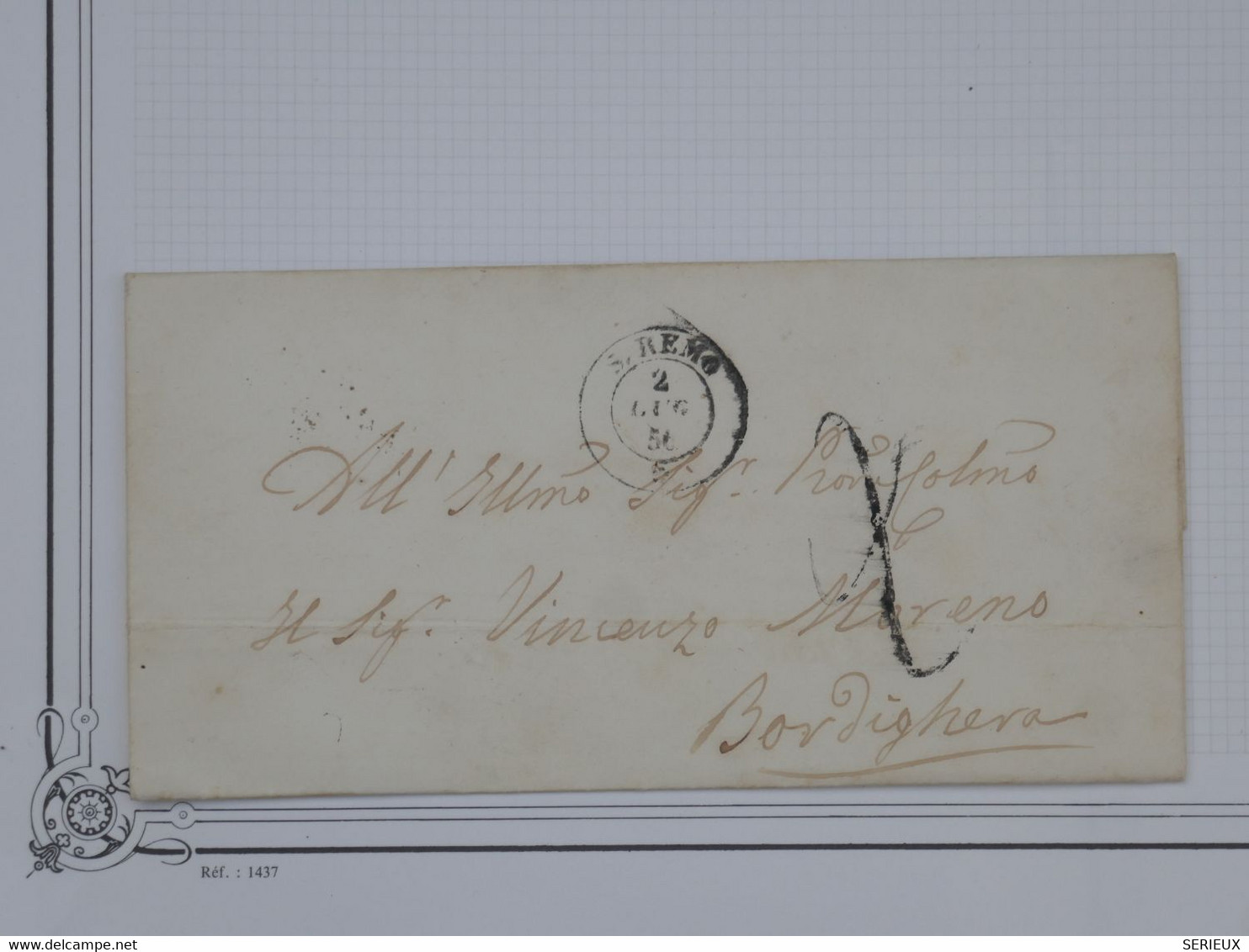 BF12 ITALIA   BELLE LETTRE  1856 SAN REMO A BOGHERA ++ AFFRANCH.  INTERESSANT - Unclassified