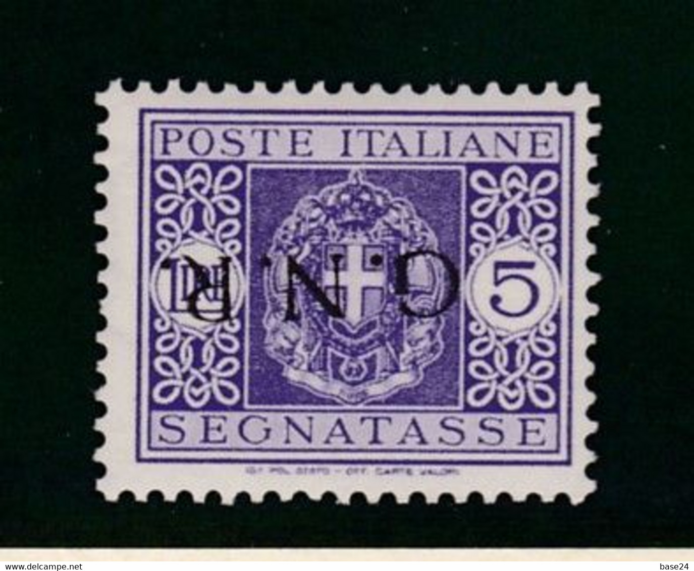 1944 Italia R.S.I. Italy RSI SEGNATASSE G5 Lire Violetto GNR Varietà 'soprastampa Capovolta' (57a) MNH** Non Garantito - Impuestos