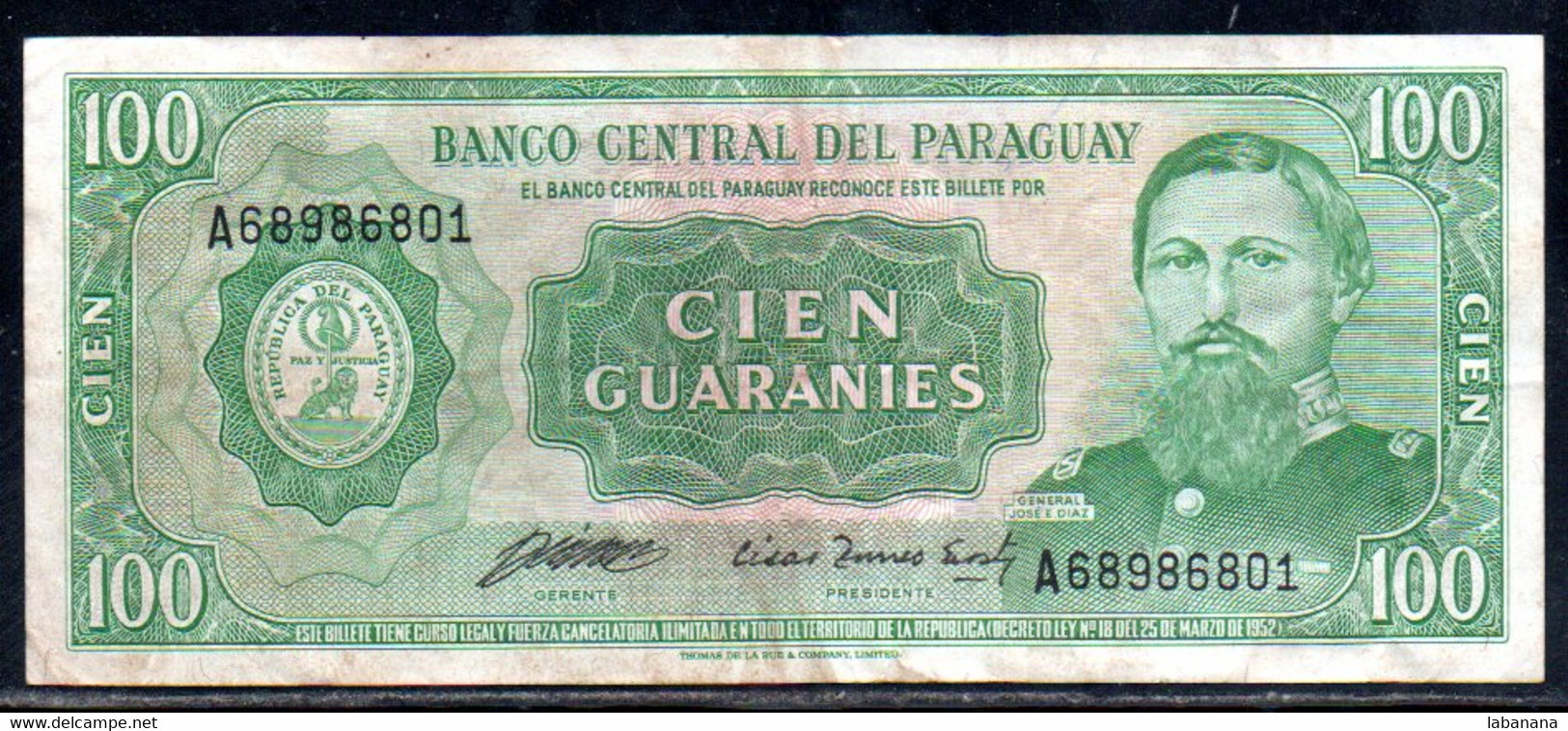 659-Paraguay  100 Guaranies 1952 A689 - Paraguay
