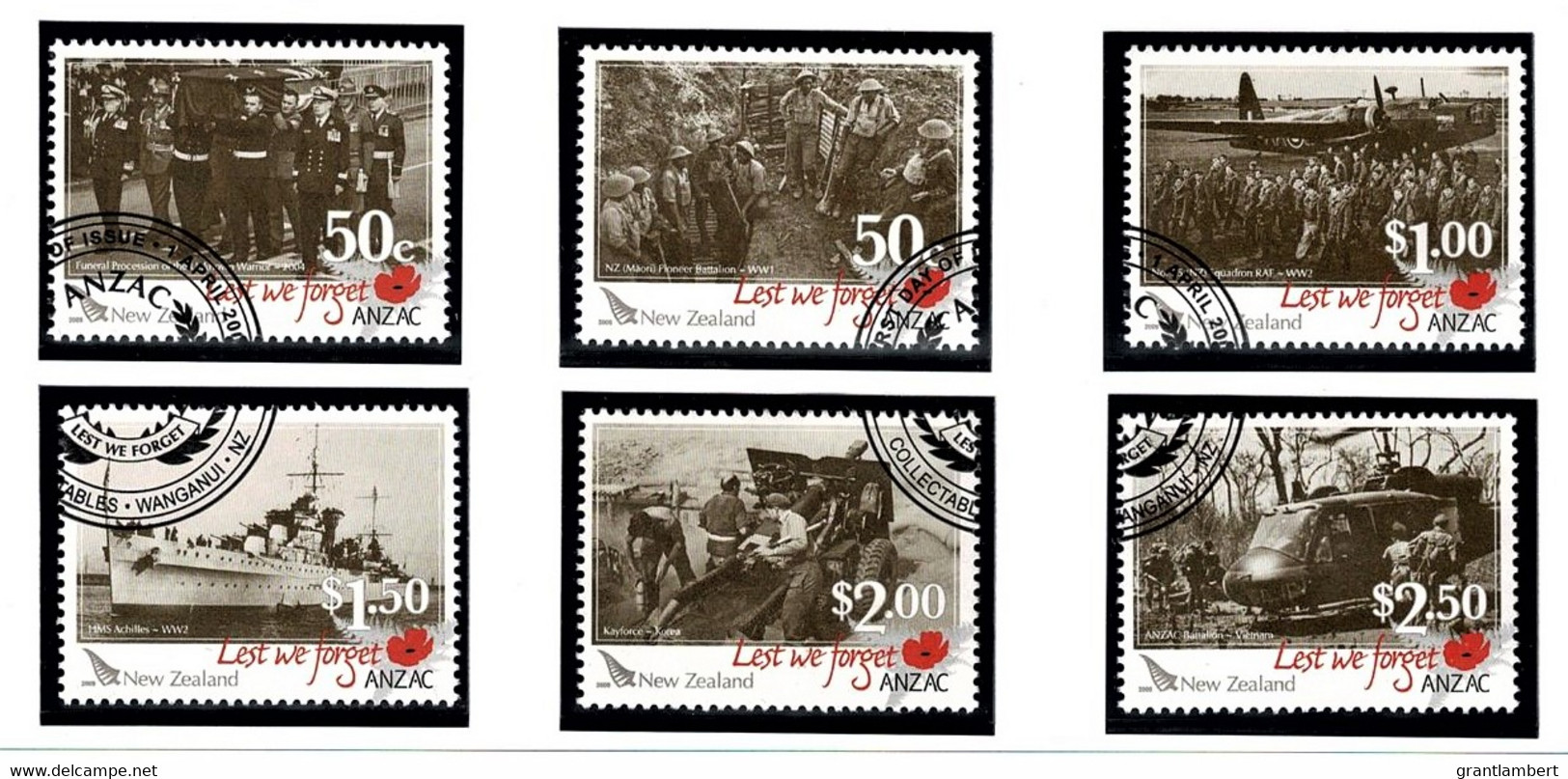 New Zealand 2009 ANZAC - Lest We Forget Set Of 6 Used - Gebraucht