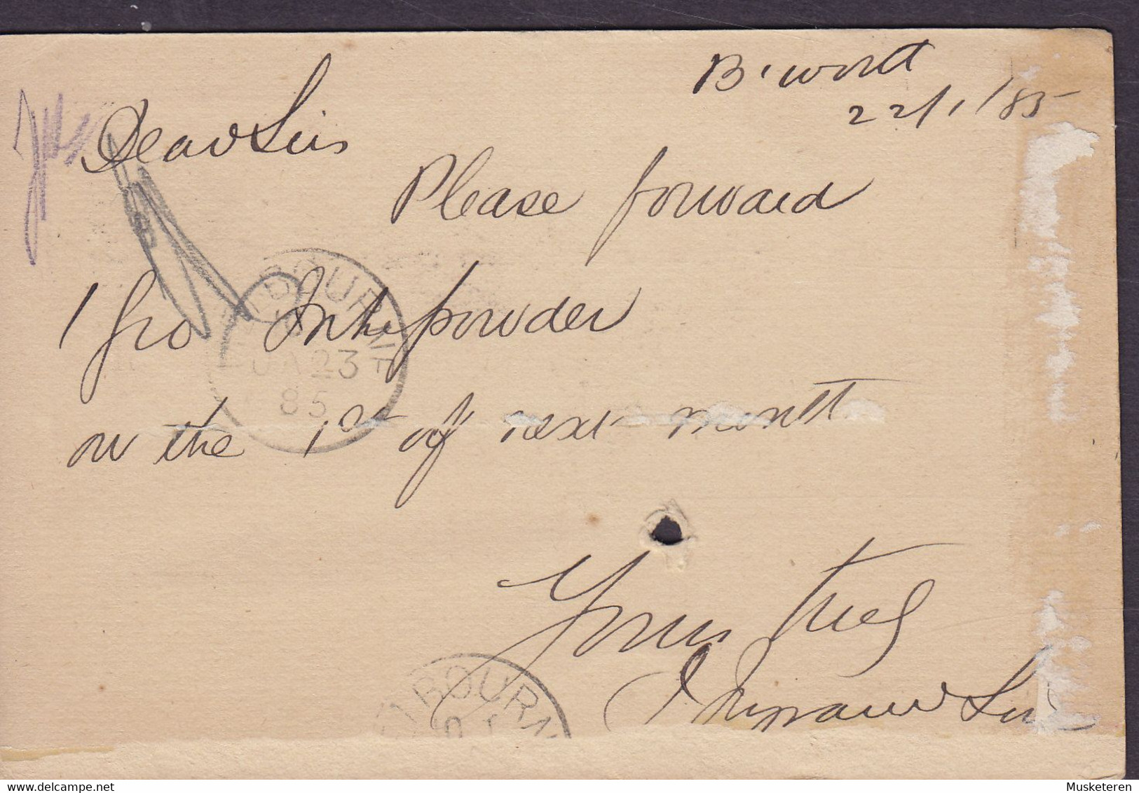 Victoria Australia Postal Stationery Ganzsache Entier 1d. Victoria BEECHWORTH Victoria 1885 MELBOURNE (Arr.) (2 Scans) - Lettres & Documents