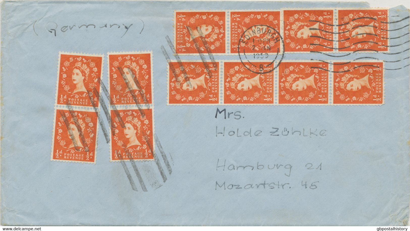 GB 2.1.1959, Queen Elizabeth II ½ D Orange (12 X = 6 D = Correct Foreign Postage Rate) Extremely Rare Multiple Postage - Briefe U. Dokumente